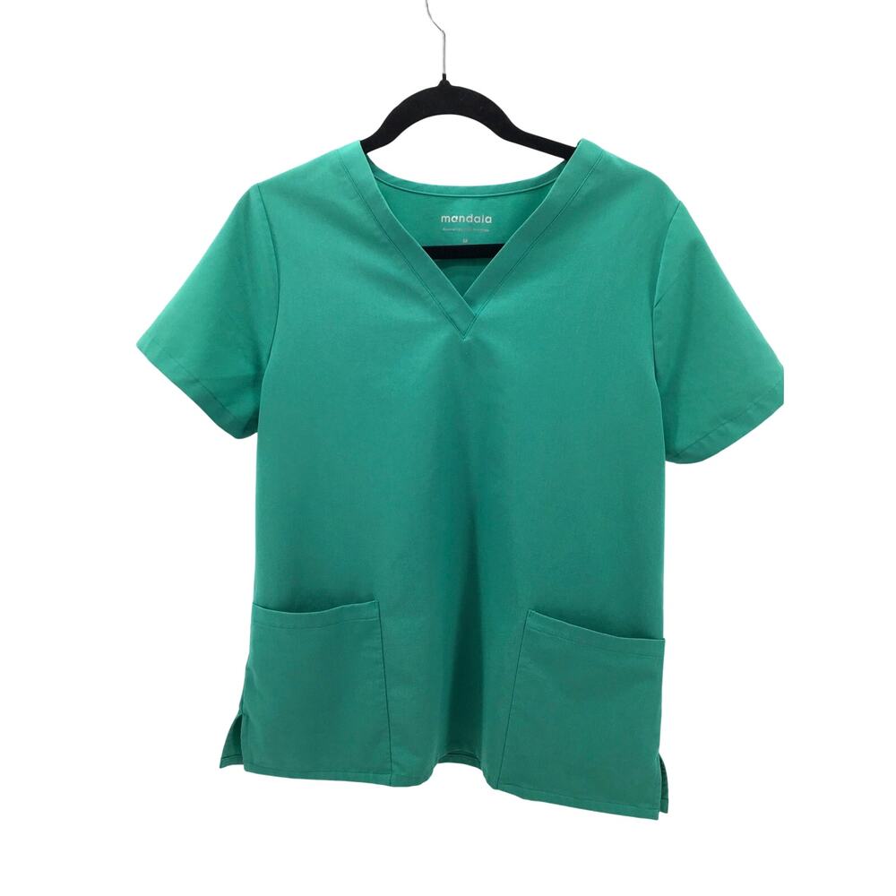 Mandala 6 pocket Scrub Top Medium M Green V Neck Nursing Healthcare Surgical - Picture 6 of 6